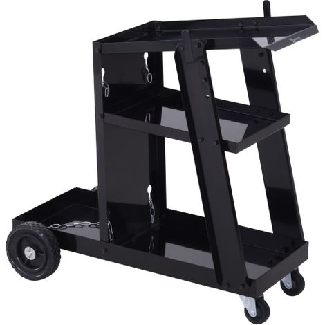 Schweißwagen Schweißgerätwagen mit 3 Regalen und Sicherheitskette, Gasflaschenwagen in Schwarz 71x39x70 cm für Werkstatt 
On-Site (1/5)