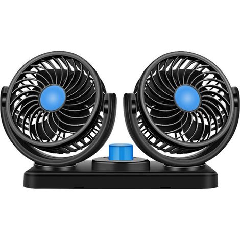 Ventilatore per auto a doppia testa da 12 V con rotazione a 360° per cruscotto e scrivania – Modello migliorato, silenzioso e regolabile