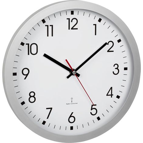 Horloge Murale analogique Radio-pilotée, 60.3522.02, avec trotteuse, Couvercle en Verre, Grand Cadran, 30 cm de diamètre, Blanc