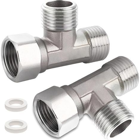 Satz mit 2 1/2"-Edelstahl-T-Stücken - 1/2" - AGxAGxIG 304 - 90°-T-Stück - DN15 3-Wege-T-Stück - Für Kälte- und Sanitärinstallationen (1/5)