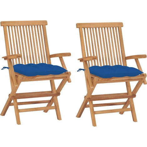 vidaXL Chaises pliantes avec coussins bleus, 2 pièces, en teck massif (1/5)