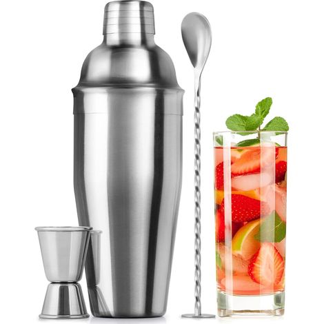 Ensemble shaker à cocktails en acier inoxydable de 700 ml - shaker à cocktails - ensemble shaker à martini avec passoire intégrée, doseur double et cuillère à mélange combinée - shaker à margarita pro (1/5)