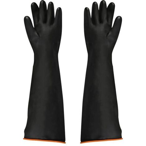 Guanti in lattice neri, 1 paio, 55 cm, resistenti ad acidi/alcali, guanti da lavoro di sicurezza industriale -Crezuo