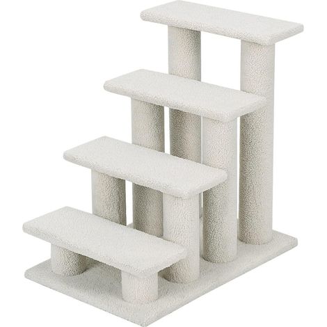 Tiragraffi con scaletta 60,5 x 40 x 60 cm spazio ideale per più gatti design moderno in cashmere bianco 200010123