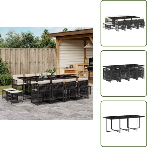 The Living Store 13-tlg. Garten-Essgruppe mit Kissen Schwarz Poly Rattan - Gartenstuhl (1/5)