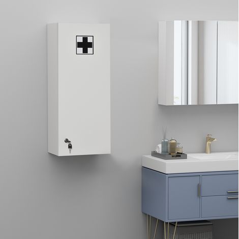 Armadietto dei medicinali 30x20x70 cm bianco in truciolare con ripiani regolabili e serratura (1/5)