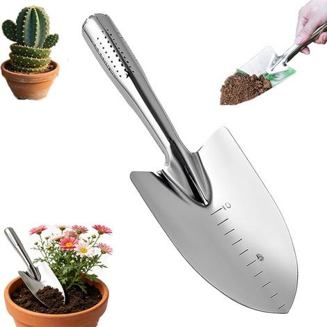 Truelle de jardin - Pelle à manche court - Pelle en acier inoxydable - Truelle ménagère - Petit outil de jardin à main - Convient pour désherber, repiquer et creuser (1/5)