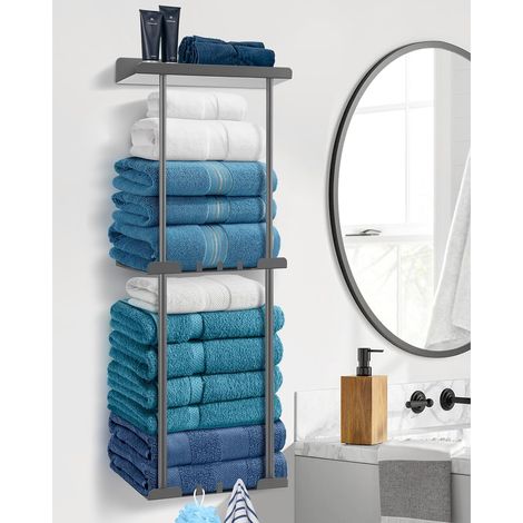 1 - Porte Serviette Mural - Accessoire Salle de Bain - Extensible 38-75cm - Sans Perçage - Noir