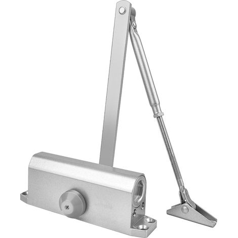Ferme-porte automatique robuste (Aluminium argenté) — Ferme-porte hydraulique à ressort, avec vitesse et force de fermeture réglables, pour portes intérieures et extérieures (Argenté)
