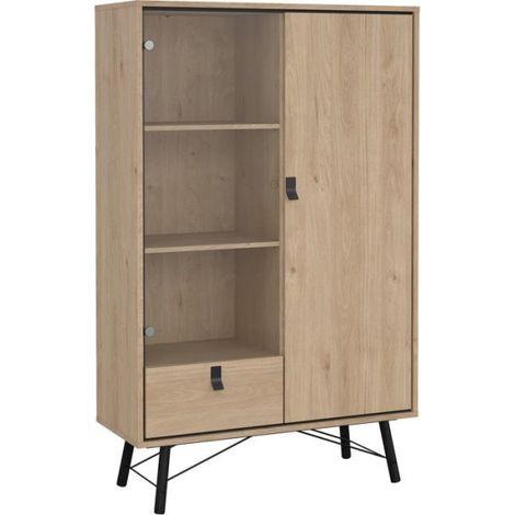Vitrine RY - Chêne Jackson Hickory - 2 portes dont 1 vitrée + 1 tiroir – 101,8 x 40,1 x 161,8 cm (1/5)