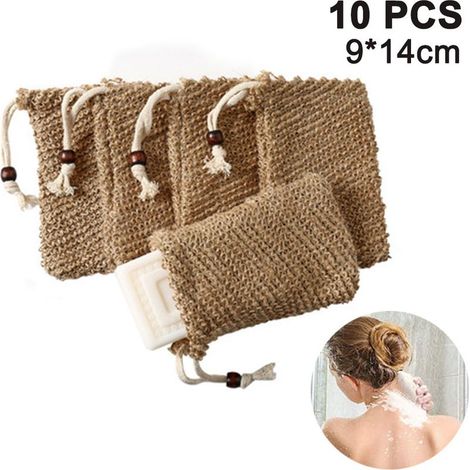 10 sacs à savon en ramie 9x14m avec perles en bois marron (1/5)