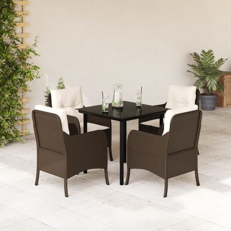 5-tlg. Garten-Essgruppe mit Kissen Braun Poly Rattan (1/5)