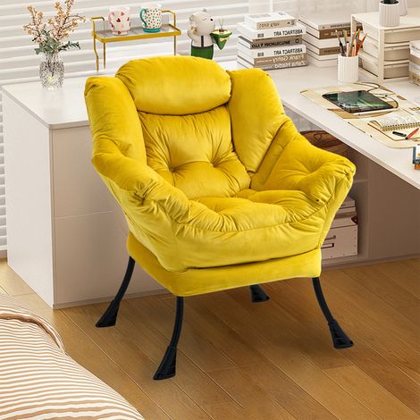 Relaxsessel aus Metall mit Seitentasche, Ergonomischer Rückenlehne, PP Baumwolle, Gelb, 70.0 × 20.0 × 77.0 cm (1/5)