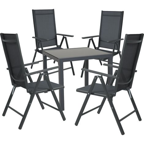 SVITA Set Gartentisch 4 Stühle Hochlehner klappbar Campingstuhl Metall Anthrazit