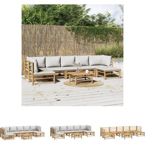 Gartenlounge - vidaXL 8-tlg. Garten-Lounge-Set mit Kissen Hellgrau Bambus - Gartenmöbel Bambus (1/5)