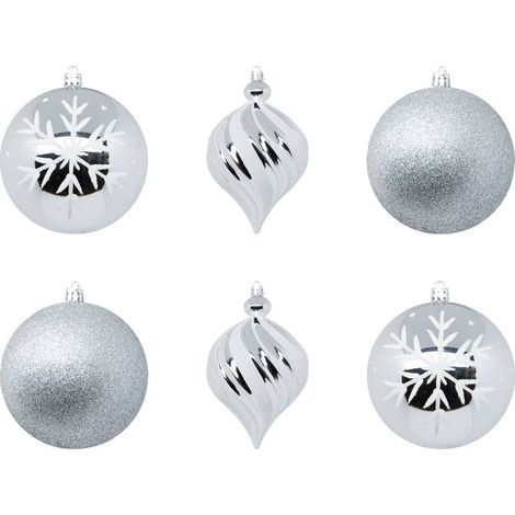 Adorno de Navidad de plástico 100mm x6 plateado y blanco - Atmosphera créateur d'intérieur