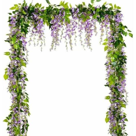 Guirlande de fleurs artificielles de glycine, 5 pièces au total 33 pieds fausse fleur de soie de vigne de glycine suspendue (violet clair-5 pièce) (SKU produit : 90532852 SKU Offre : S104522) (1/3)