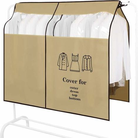 Fundas antipolvo para ropa, funda para perchero con ventana transparente, funda universal para prendas, funda protectora para camisas, vestidos, trajes y abrigos (120x120 cm, marrón) (1/5)