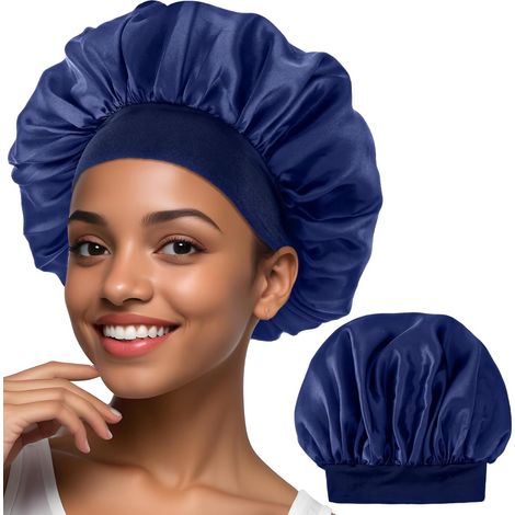 Satin-Nachthaube – 1 Stück – Glattes Seidenfutter – Haarschutz – Für Damen und Herren – Königsblau – Einheitsgröße (1/5)