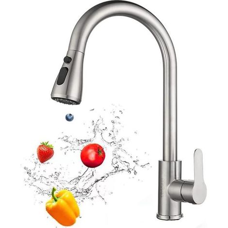 1 Mitigeur Cuisine,Douchette Extensible,Acier Inoxydable 304,Rotatif 360°,3 Modes Débit,Evier