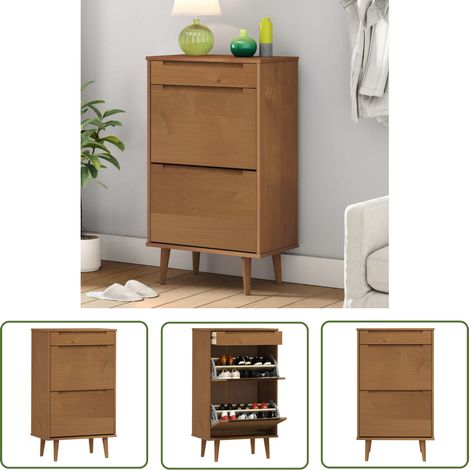 The Living Store Schuhschrank MOLDE Braun 59,5x35x103 cm Massivholz Kiefer - Holz Schrank - Schuhschrank - Garderobe - Kiefernholzmöbel - Wohnzimmermöbel (1/5)