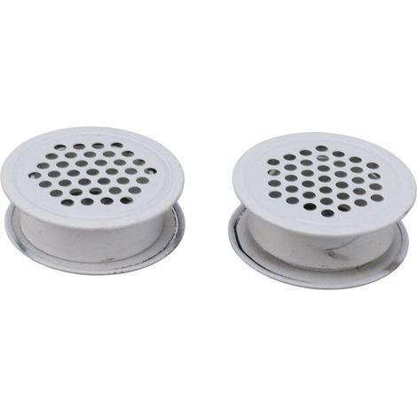 Lot de 2 grilles d'aération rondes blanches, antirouille, robustes et polyvalentes, pour placards, armoires et bureaux. (1/5)