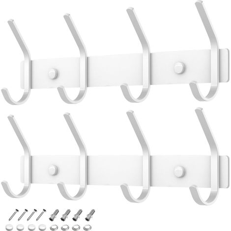 Porte Manteau Mural Blanc, Patere Salle de Bain Inox 4 Crochet 2pcs (1/5)