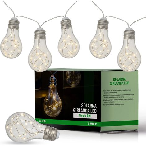 Ghirlanda da giardino a LED solare con 10 lampadine, 4,8 m, luce bianca calda. (1/5)