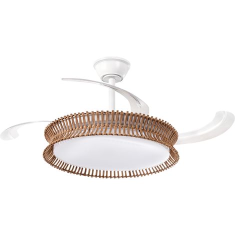 Ventilador de techo LED boho base de hierro aspas de material sintético regulador de intensidad temporizador 3 modos de temperatura mando a distancia blanco Oleta (1/5)