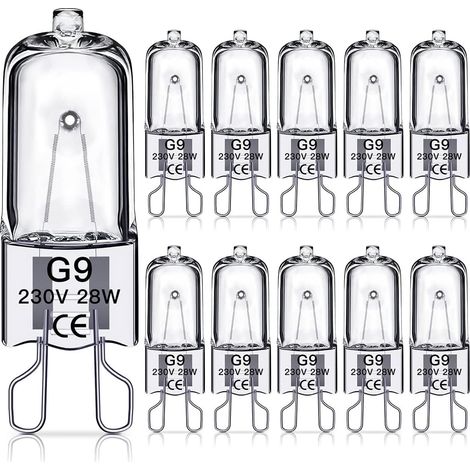 Lot de 10 Ampoules halogènes G9 28W – Blanc chaud 2700K – Dimmable – Durée de vie 2000h – Compatible éclairage commercial et domestique (1/5)