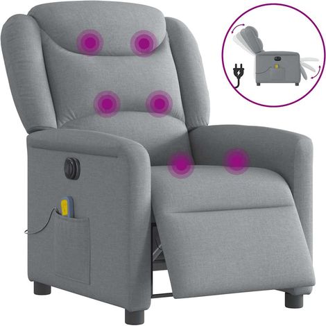 vidaXL Fauteuil de massage inclinable électrique gris clair tissu