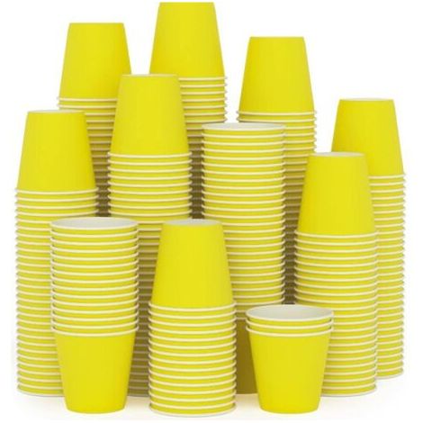 QORVA-Lot de 300 petites tasses en papier de 3 oz, tasses de salle de bain jaunes jetables, tasses pour bain de bouche, tasses à café (1/4)