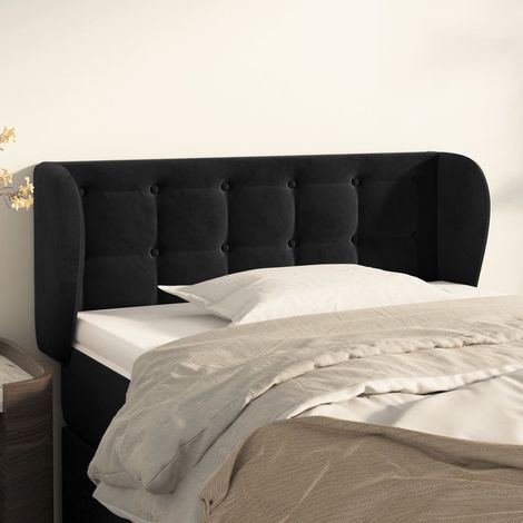 Tête de lit avec oreilles pour lit simple, Cadre de lit, Tableau décoratif de chevet Noir 93x23x78/88 cm Velours SDG19896 (1/5)