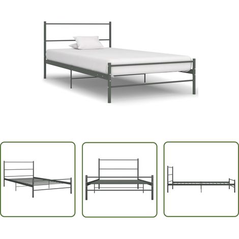 The Living Store Cadre de lit sans matelas gris métal 90x200 cm - Cadre De Lit - Lit Simple - Lit Metal - Literie - Meuble Chambre (1/6)