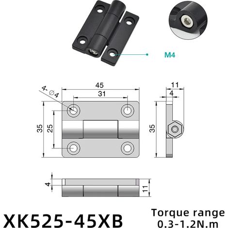 (XK525-45XB) 2 charnières à clapet pliantes en plastique et alliage de zinc avec amortisseur de torsion, butée de positionnement réglable et tampon de couple (1/5)
