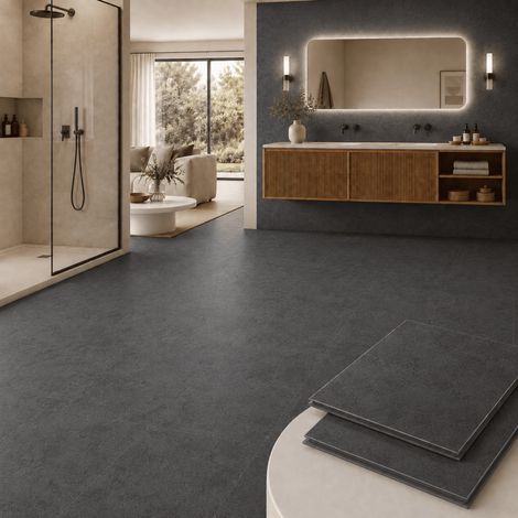 SPC Fliesen für Wand & Boden, 10er-Pack (1,86 m²) - Schwarzstein-Optik, 305x610x4mm