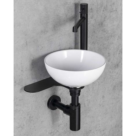 Sapho Tetris - Conjunto de lavabo y soporte, diámetro 26 cm, sin rebosadero, ClickClack, blanco/negro mate TZ427-01 (1/5)