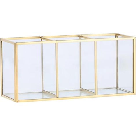 Boîte de Rangement en Verre Transparent pour Pinceaux de Maquillage, Conteneur Doré pour Cosmétiques, Bagues, Crayons, Rouges à Lèvres, Organisateur de Pinceaux de Maquillage (1/5)