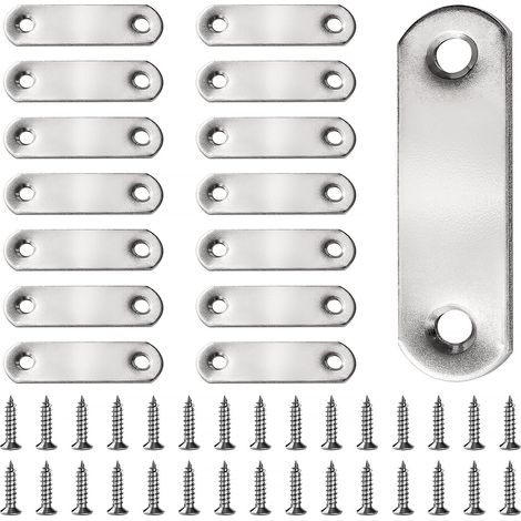 15 Pièces 56x16x2 mm Equerre de Fixation Plats, Supports Plats Droits en Acier Inoxydable, Plaques de Fixation Plates, Réparation Support Plat, avec 30 Pièces Vis, pour Meubles en Bois (1/5)