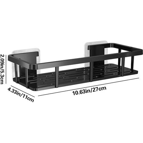 (Noir, 1 pièce) Étagère murale en aluminium pour salle de bain, porte-shampoing, organisateur de rangement pour douche, accessoires de cuisine et salle de bain, sans perçage. (1/5)