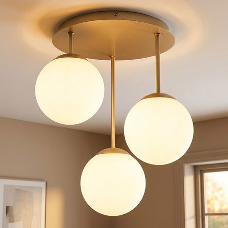 Deckenlampe Deckenleuchte Wohnzimmerlampe 3-flammig Champagner Glas H 40 cm (1/5)