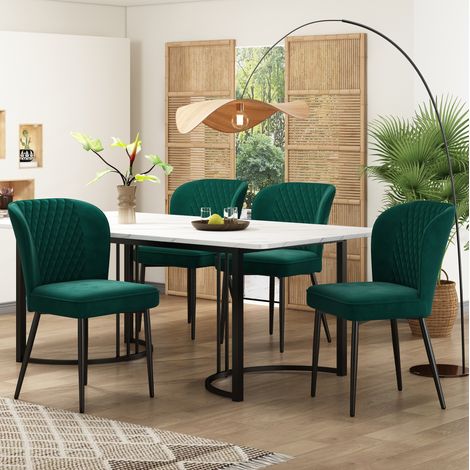 Conjunto de mesa y 4 sillas de comedor 140 x 80 cm verde oscuro DESVIAE (1/5)
