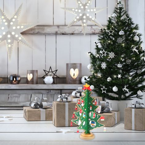 Table sapin de Noël mini en bois DIY, décoration créative en bois vert 30 cm, lot en boîte (1/5)