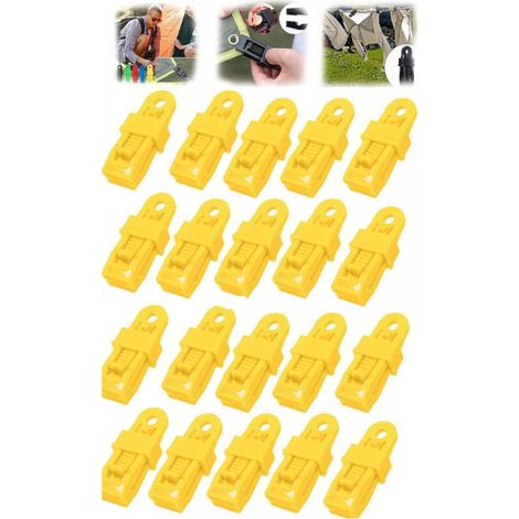 Packung mit 20 verstellbaren Zeltplanenclips, robust und vielseitig, für Markisen, Zelte, Pavillons und Camping, gelb (1/5)
