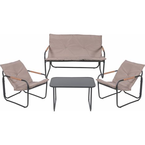 Ensemble de Jardin 4 Places, en Acier au Carbone, Table Basse avec Dessus en Verre, Coussins rembourrés, Noir (1/5)