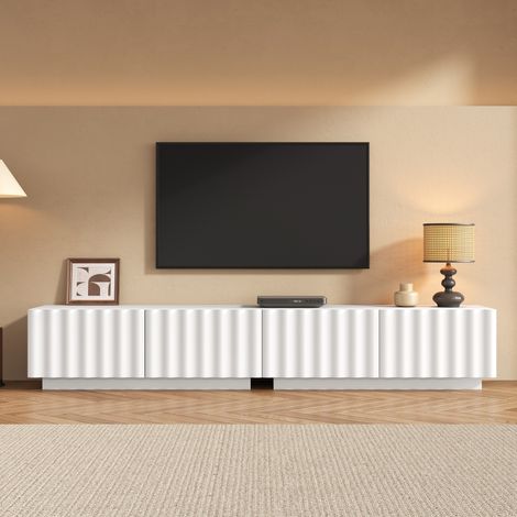 Mobile TV 200x40x35 cm bianco in MDF e pannelli di particelle con frontale ondulato e cassetti push-to-open (1/5)