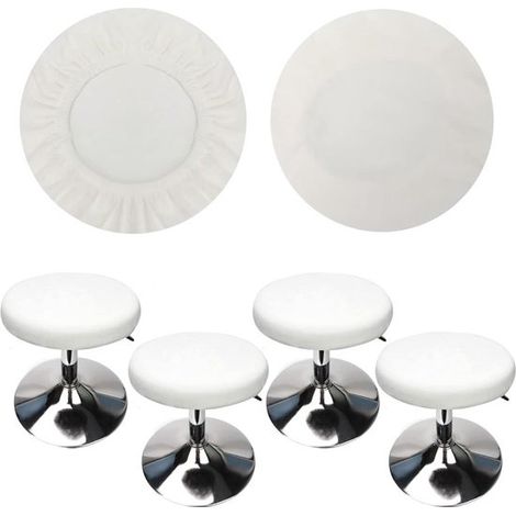 Housses de chaise rondes de luxe en velours, diamètre 30-40 cm, extensibles et lavables, lot de 4 en blanc, pour une protection et une apparence élégante. (1/5)