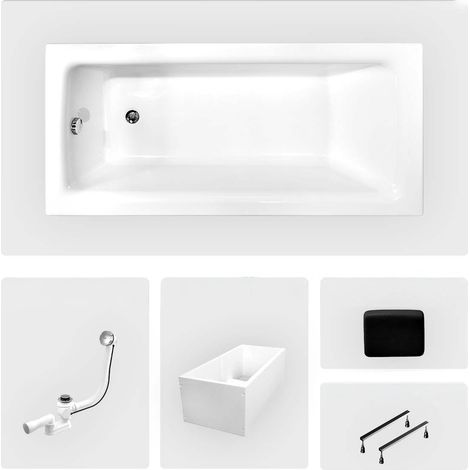 Rechteckige Badewanne - 160 x 75 cm - mit Polystyrol-Verkleidung - Füße - Griffe - Kopfstütze - Chromablauf - TALIA PREMIUM (1/4)