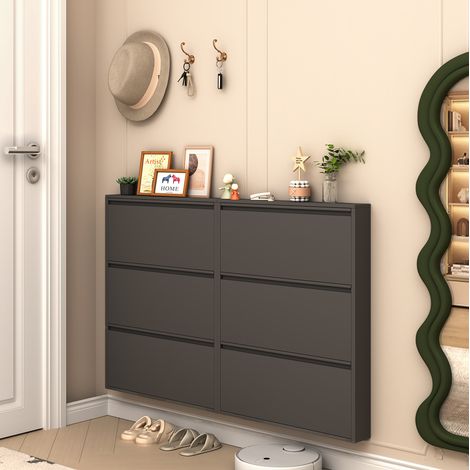 Wand-Schuhschrank aus Metall mit 3 Klappen, schmal, schwarz HAVRYA (1/5)