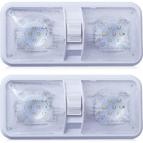 Lot de 2 plafonniers 48 LED pour voiture 12 V Super lumineux 600 lm Avec interrupteur Lumière blanche Éclairage intérieur LED pour voiture, camping car, bus, caravane, bateau